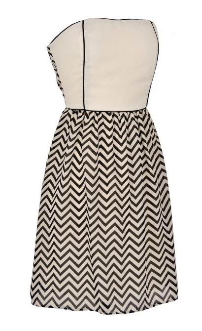 Wavelengths Chevron Contrast Dress in Ivory